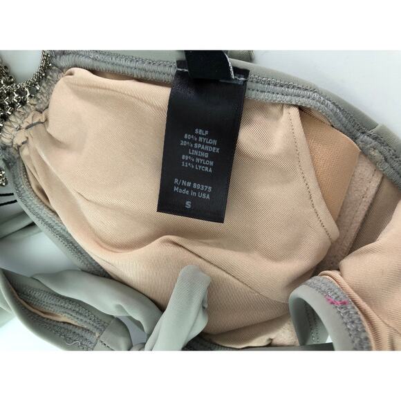 Sky Bikini Top Rhinestone Halter Embellished Gray NWT S - Picture 6 of 8